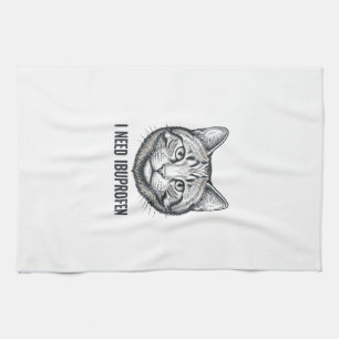 Paño De Cocina Gato Divertido Ibuprofeno Diseño de Grabado Vintag