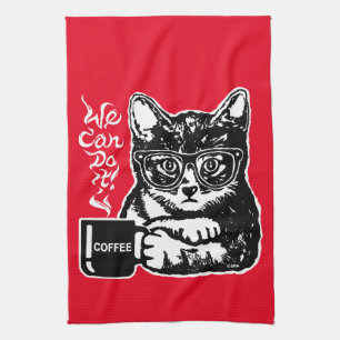 Paño De Cocina Gato divertido motivado por el café