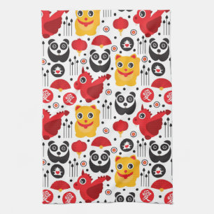 Paño De Cocina Gato, dragón, y panda afortunados de China