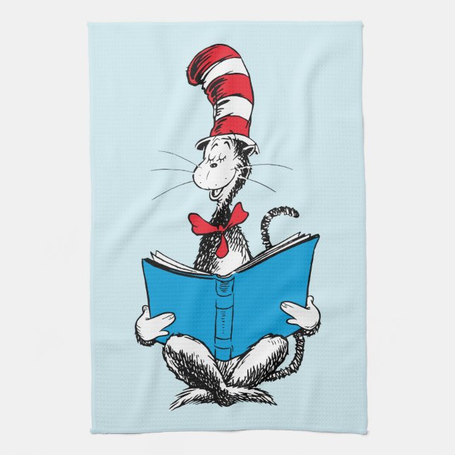 Paño De Cocina Gato en el sombrero leyendo (Vertical)