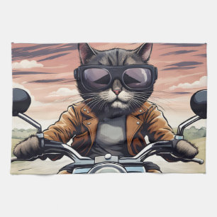 Paño De Cocina Gato en moto