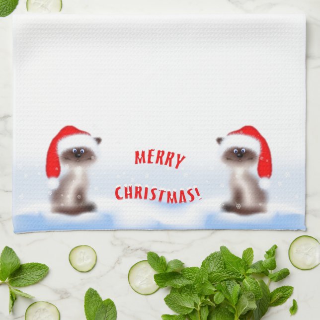 Paño De Cocina Gato en Santa Hat (Doblado)