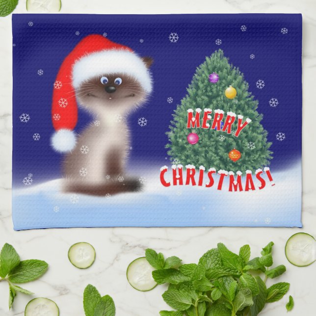 Paño De Cocina Gato en Santa Hat (Doblado)