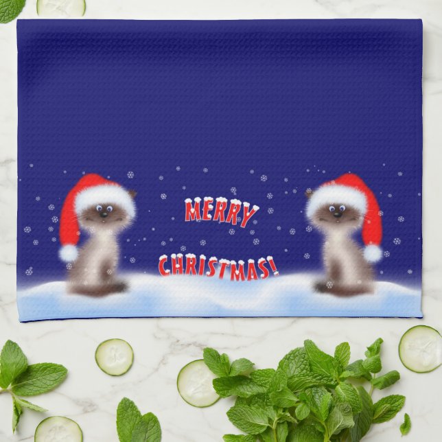 Paño De Cocina Gato en Santa Hat (Doblado)