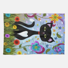 Paño De Cocina Gato en un jardín arte abstracto