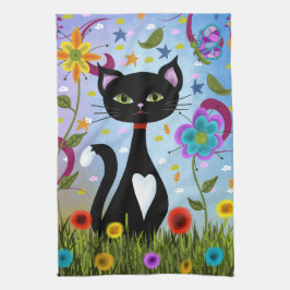 Paño De Cocina Gato en un jardín arte abstracto
