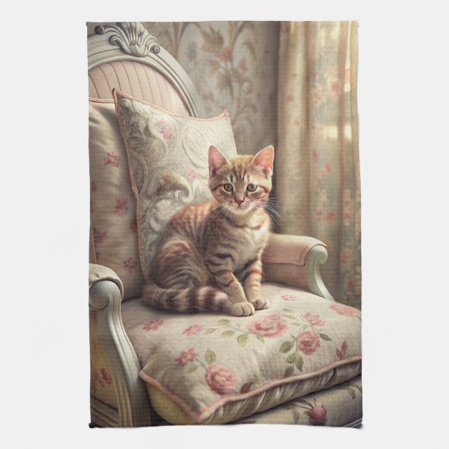 Paño De Cocina Gato en una silla (Shabby Chic) (Vertical)