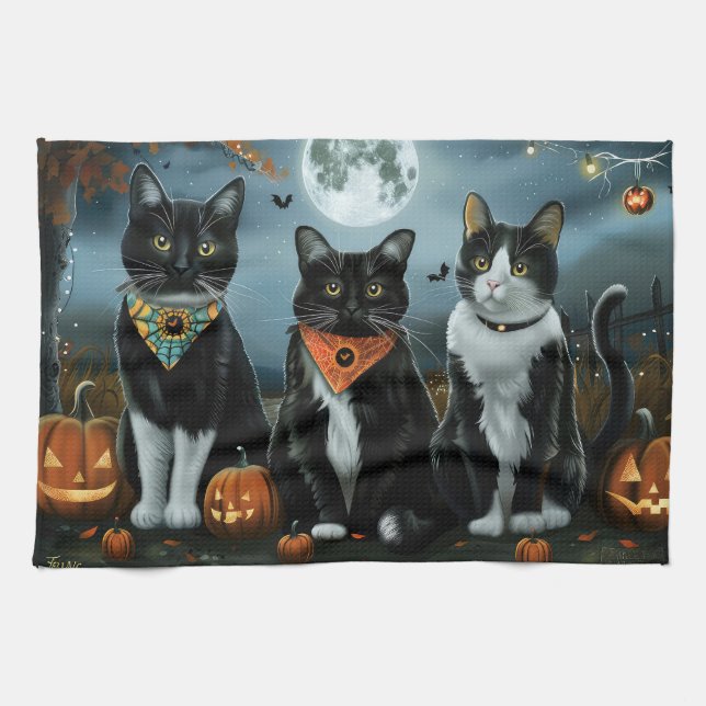 Paño De Cocina Gato Esmoquin Halloween Espeluznante (Horizontal)