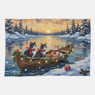 Paño De Cocina Gato Esmoquin Navidad Barco Fiesta