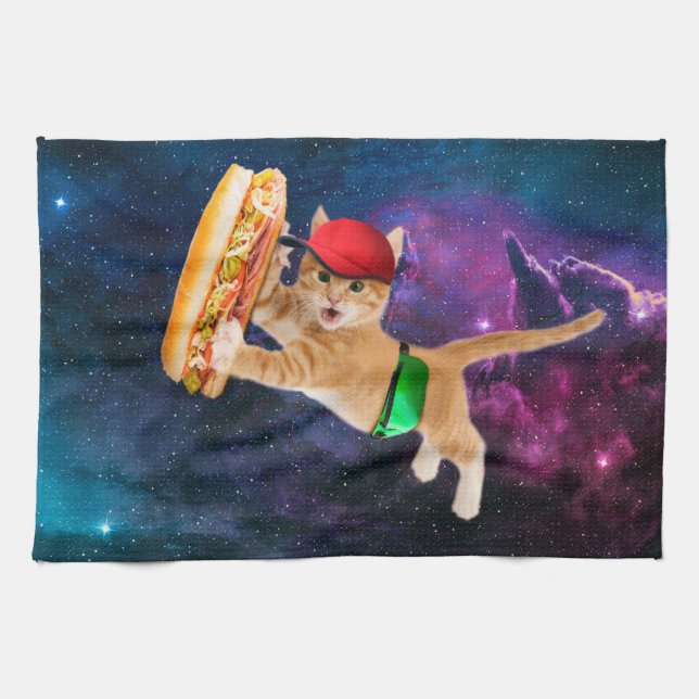 Paño De Cocina Gato espacial con gorras y empaque para patatas (Horizontal)