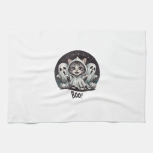 Paño De Cocina Gato Fantasma Divertido Boo Halloween Animal Gato 