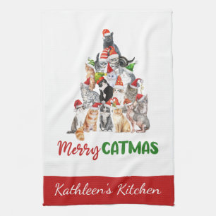 Paño De Cocina Gato Feliz Personalizado Catmus Divertido Navidad