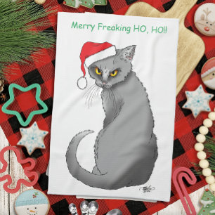 Paño De Cocina Gato gruñón divertido de Navidad