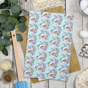 Paño De Cocina Gato Hada Caprichoso Blanco Hongo Azul Fantasía