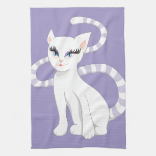 Paño De Cocina Gato hermoso del blanco del dibujo animado