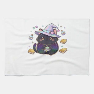 Paño De Cocina Gato Introvertido Mágico  Sombrero de Bruja Pastel