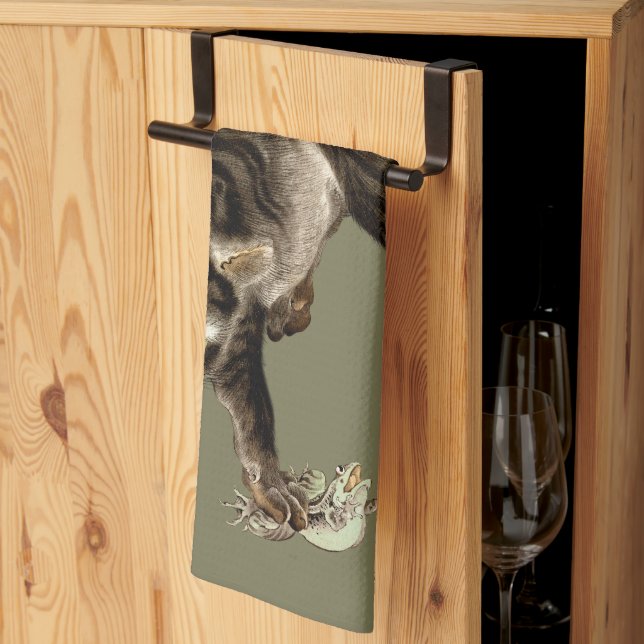 Paño De Cocina Gato japonés atrapando una rana (Pliegue de tercios)