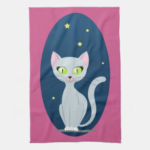 Paño De Cocina Gato lindo cielo estrellado Dibujo animado Rosa Co