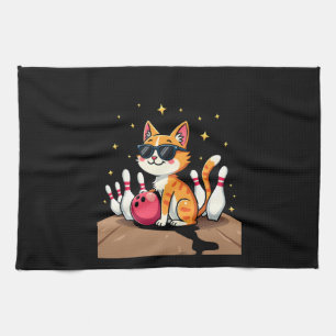 Paño De Cocina Gato Lindo Con Gafas De Sol Gato Jugando Bolos Par
