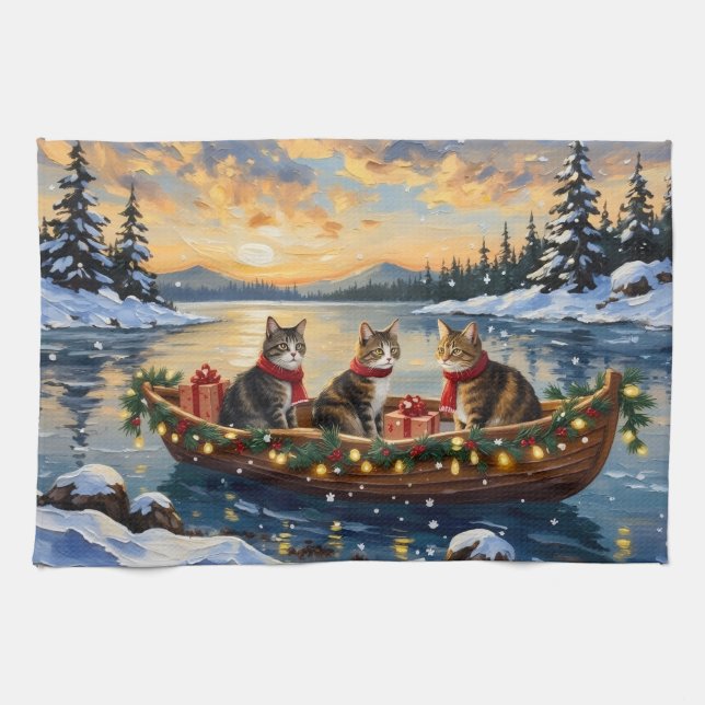 Paño De Cocina Gato Maine Coon Navidad Barco Fiesta (Horizontal)