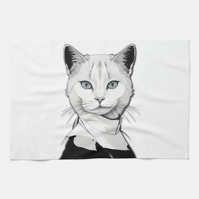 Paño De Cocina Gato místico blanco y negro de Salem (Horizontal)