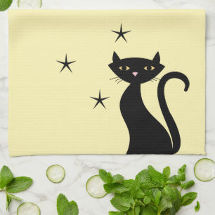 Paño De Cocina Gato negro al estilo de 1950