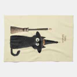 Paño De Cocina Gato negro caprichoso feliz Halloween