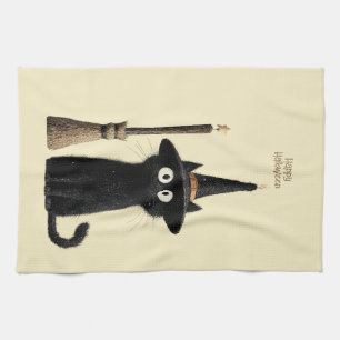 Paño De Cocina Gato negro caprichoso feliz Halloween