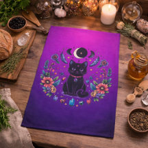 Gato Negro Celestial Místico Rosa Púrpura