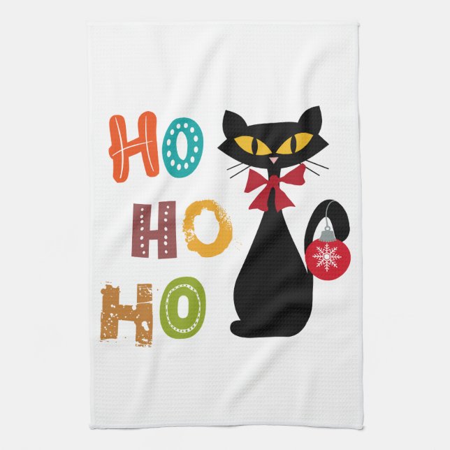 Paño De Cocina Gato negro con diseño de texto Ho Ho Ho Ho Ho (Vertical)