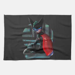 Paño De Cocina Gato negro Cyberpunk Ninja