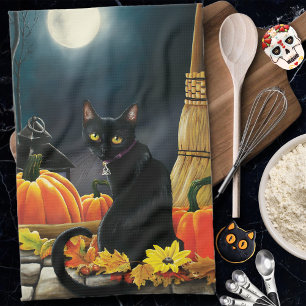 Paño De Cocina Gato negro de Halloween