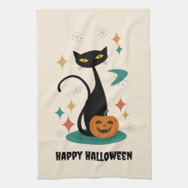 Paño De Cocina Gato negro de Halloween Mid Century