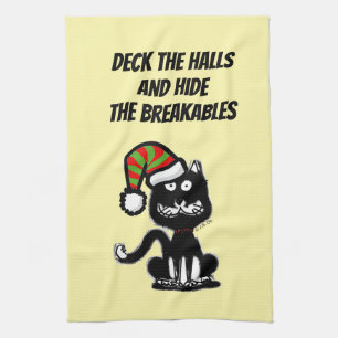 Paño De Cocina Gato Negro Divertido Humor Navideño Gato Festivo