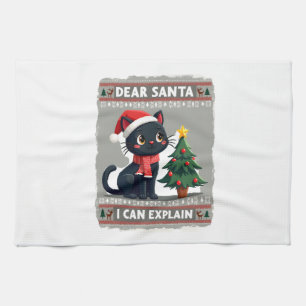 Paño De Cocina Gato Negro Divertido Navidad Querido Santa, Puedo