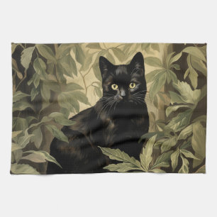 Paño De Cocina Gato negro en un bosque exuberante