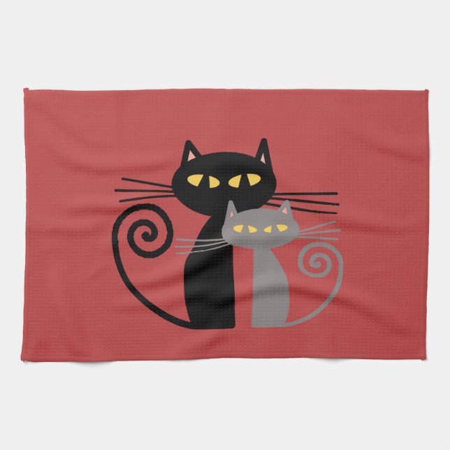 Paño De Cocina Gato negro, gato gris (Horizontal)