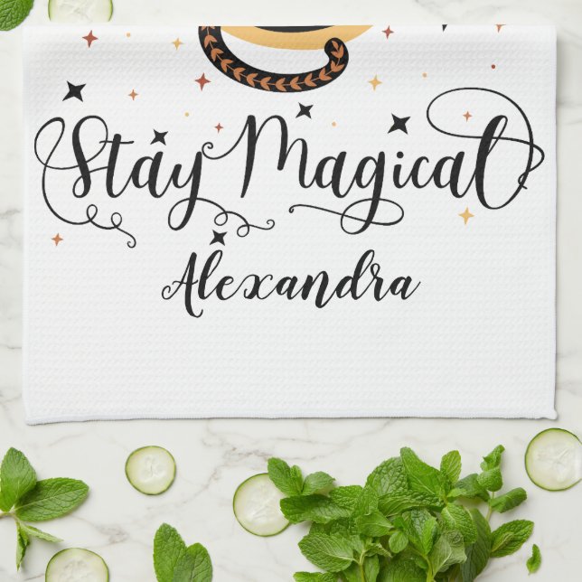 Paño De Cocina Gato negro mágico de estancia personalizada (Doblado)