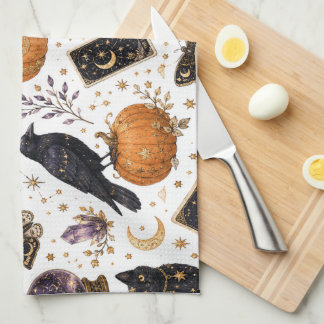 Paño De Cocina Gato negro místico Halloween Tarot celestial 