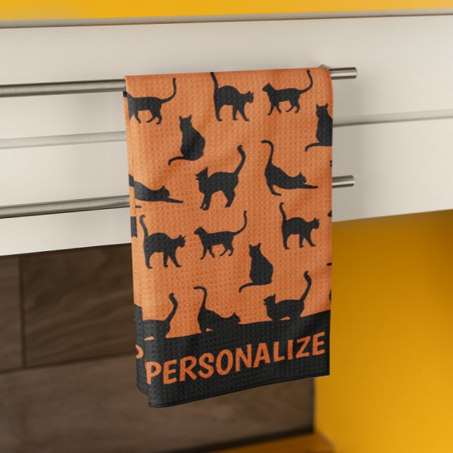 Paño De Cocina Gato negro Naranja personalizado (Personalize it!)
