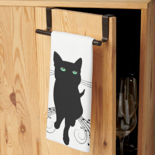 Paño De Cocina Gato negro rodeado de notas susurrantes de música