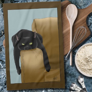 Paño De Cocina Gato Negro Sassy Divertido Cansado Humor Azul