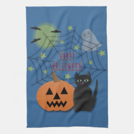 Paño De Cocina Gato negro y calabaza no asusta Halloween