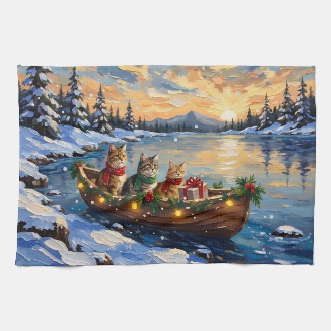 Paño De Cocina Gato Persa Navidad Barco Fiesta (Horizontal)