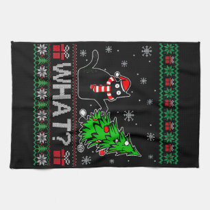 Paño De Cocina Gato qué gracioso gato negro que presiona el árbol