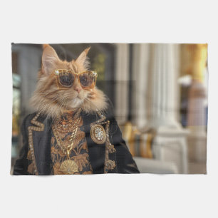 Paño De Cocina Gato rico parado frente a una mansión