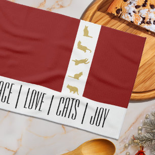 Paño De Cocina Gato Rojo Blanco Dorado Navidad Moderna