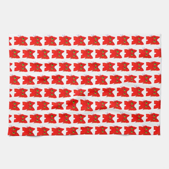 Paño De Cocina Gato rojo brillante — Maravilla de ojos amplios co (Horizontal)