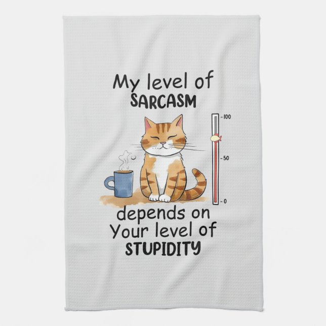 Paño De Cocina Gato sarcástico - Gracioso arte Naranja (Vertical)