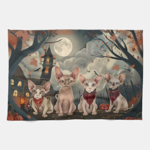 Paño De Cocina Gato Sphynx Halloween Espeluznante